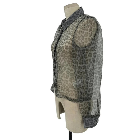 Zara Shirt Animal Print Organza Shirt Leopard Blouse Button Down Gray Size Small - Picture 5 of 9